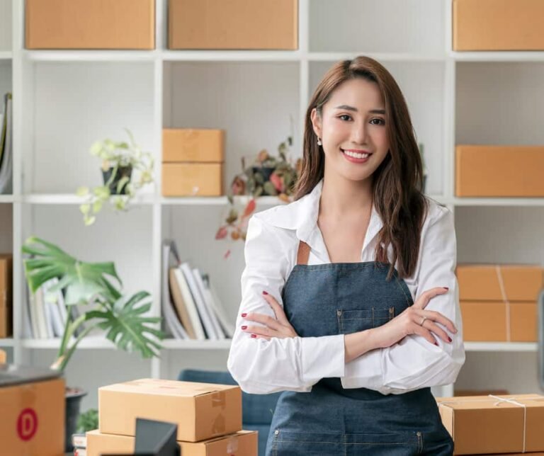 Small business owner managing product packaging and delivery